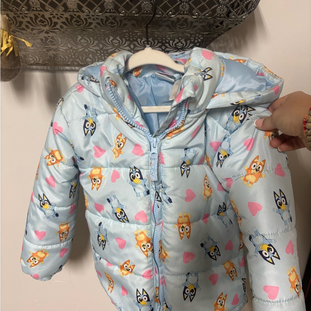 Carter's Light Blue Puffer Jacket with Cartoon Print